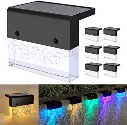 DAKAFUL Solar Deck Lights Outdoor 6 Pack,LED Solar Lights Waterproof for Fence,Stair,Railing,Warm White/Color Changing Solar Step Light for Patio Garden Yard