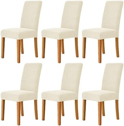 DASORY Dining Chair Cover, Soft Stretch Jacquard Chair Seat Slipcover for Dining Room, Kitchen, Washable Removable Parson Chair Protector for Home Decor, Banquet, Ceremony,Set of 6,Cream