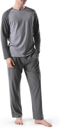 DAVID ARCHY Men's Cotton Sleepwear Long Raglan Sleeve Top and Bottom Pajama Set