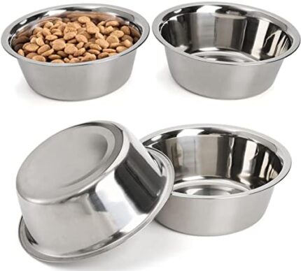 DEAYOU 4-Pack Stainless Steel Dog and Cat Bowl, Metal Food and Water Dish, 8" Basic Pet Feed Bowl for Large Medium Small Dog, 47 OZ Replacement Bowl for Elevated Stand, Kitten, Puppy, Dishwasher Safe