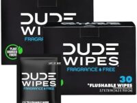 DUDE Wipes Flushable Wet Wipes (2 Packs, 30 Wipes Each) Individually Wrapped for Travel, Unscented Wet Wipes with Vitamin-E & Aloe, Septic and Sewer Safe