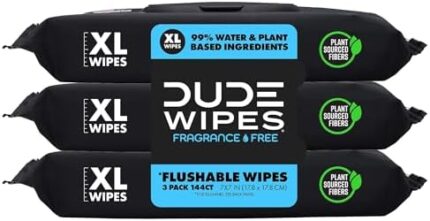 DUDE Wipes Flushable Wet Wipes Dispenser (3 Packs 48 Wipes), Unscented Wet Wipes with Vitamin-E & Aloe for at-Home Use, Septic and Sewer Safe