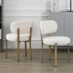 DYHOME Dining Chairs Set of 2, White Modern Boucle Sherpa Dining Chairs, Kitchen Dining Room Chairs Mid Century Upholstered Kitchen Chairs with Gold Metal Legs