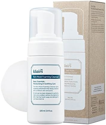 DearKlairs Rich Moist Foaming Cleanser 100ml, 3.38oz, hypoallergenic face wash for dry, sensitive skin, hydrating, moisturizing facial wash with amino acid, hyaluronic acid, ceramide