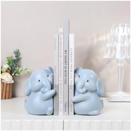 Decorative Elephant Book Ends, Resin Elephant Book Ends for Shelves, Book Stopper Desk Decor with Non-Slip Bottom, Cute Animal Bookshelf Decor Suitable for Cafes, Home,Desk etc.…