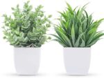 Der Rose 2 Packs Small Fake Plants Mini Artificial Potted Plants for Table Desk Home Bathroom Office Decor