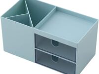 Desk Organizer, Desk Storage Box, Vanity Organizer, Cosmetic Storage Organizer, Makeup Organizer, Mini Desk Storage for Office Supplies,Bathroom Counter or Dresser, Blue