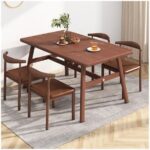 Dining Table Set for 4, Rectangular 4 Seater Dinette Set Furniture Space-Saving Modern Rectangle Dinette Furniture for Breakfast Nook,Home Office(Brown,Black B)