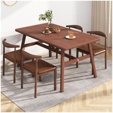 Dining Table Set for 4, Rectangular 4 Seater Dinette Set Furniture Space-Saving Modern Rectangle Dinette Furniture for Breakfast Nook,Home Office(Brown,Black B)