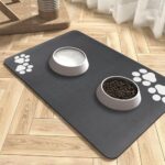 Dog Cat Food Mat: Pet Water Bowl Mat Cat Feeding Mat Water Dispenser Mat Absorbent No Stains Quick Dry (Dark Grey Claws, XL: 17 x 30 inch)