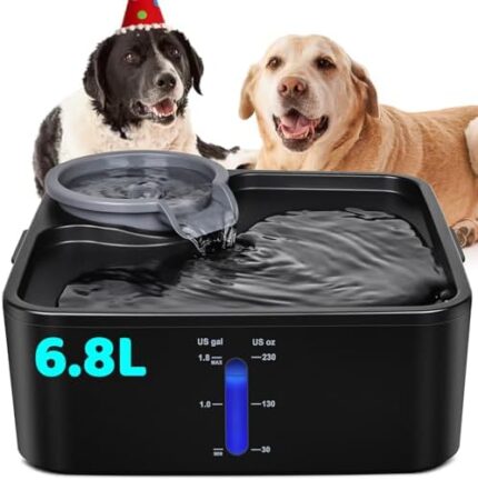 Dog Water Fountain, 6.8L/230oz/1.8G Ultra Large Pet Fountain, Premium Cat Fountain with 5 Filtration& Smart Safe Pump& LED Shortage Reminder, Great for Large Dogs Cats& Multi-Pet Home