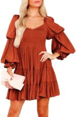 Dokotoo Womens Spring Summer Elegant Off The Shoulder V Neck Long Sleeve Ruffle Flowy Mini Short Skater Dresses