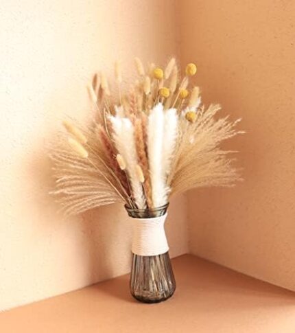 Dried Pampas Grass, 110pcs Natural Dried Flower Bouquet Boho Plant 17" Small Flower Stem Decorative Flora Arrangement Home Decor for Living Room Balcony Wedding Party (110PCS- with Billy Balls)