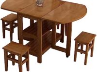 Drop Leaf Folding Table Wooden Dinner Table with Wheels for Kitchen, Living Room, Space Saving Furniture for Small Spaces