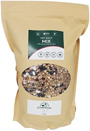 Dry soup mix, 2.5 kg (5.5 lb), Excellent for making soups on the stovetop, in a slow cooker or pressure cooker, Chickpeas, Black beans, Green lentils, Red lentils, Great northern beans, Cranberry/Romano beans, Non-GMO, Product of Canada