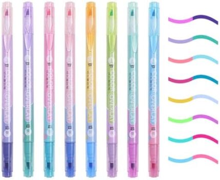 DxJ Magic Highlight for Kids,Stacked Highlight Marker Pens,Dual Tip Chisel Tip,Soft Light Assorted Fluorescent Pen(8pcs 16color)