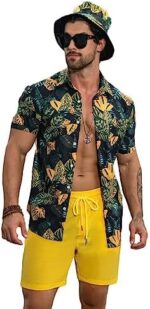 EISHOPEER Men's Hawaiian Sets Casual Button Down Short Sleeve Tropical Shirt and Swimming Trunks S-3XL