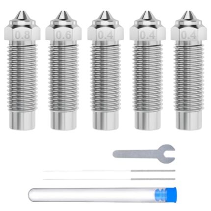 ELEGOO 5pcs Harden Steel Nozzles for Neptune 4 Plus/Max, Wear-Resistant 3D Printer Nozzles 0.4mm/0.6mm/0.8mm Multi Sizes with DIY Tools