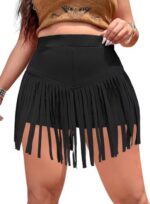 ELLA LUST Womens Plus Size Fringe Shorts - Western Country Cowgirl Outfits Tassel Skirt High Waisted Concert Booty Bottoms