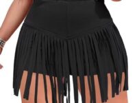 ELLA LUST Womens Plus Size Fringe Shorts - Western Country Cowgirl Outfits Tassel Skirt High Waisted Concert Booty Bottoms