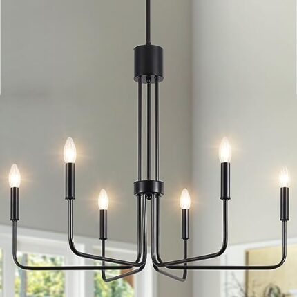 ETONIMERR Black Modern Chandelier Ceiling Light 6 Light Candle Farmhouse Chandelier for Dining Room Light Fixture Industrial Pendant Light for Kitchen Island Bedrooms Living Room Entryway