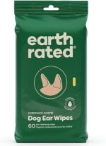 Earth Rated Pet Ear Wipes, Hypoallergenic Ear Wipes for Dogs & Cats to Remove Dirt and Wax Build up, Oatmeal Scent, 60 Count