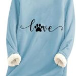 Eiyaclvo Love Letter Print Sweatshirt for Women Warm Sherpa Lined Pullover Tops Solid Color Long Sleeve Tops Valentines Day