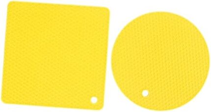 Electric Fryer Components 5 Pcs 2 Round 3 Square Silicone Honeycomb Mat Multipurpose Hot Pads for Hot Dishes Tables Black 19 * 19 * 3Cm Home Appliance Components (Yellow)