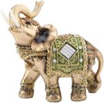 Elegant Green Elephant Statue Trunk Raised Wealth Luck Collectible Figurine Feng Shui Home Handcraft Decor Gift (Medium Size)