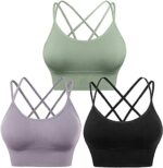 Escaco Cross Back Sport Bras Padded Strappy Criss Cross Cropped Bras for Yoga Workout Fitness Low Impact