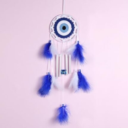 Evil Eye Dream Catchers-Blue Woven Feather Handmade Dream Catcher Wall Hanging Ornament Home Decor for Bedroom Livingroom Home Dorm Room Yard Ornament Blessing Craft Gift Bring Good Luck