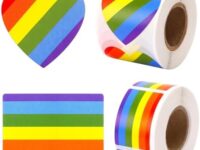 FEBSNOW Pride Stickers,600Pcs Gay Pride Stickers Bulk Pride Rainbow Heart Flag Stickers 2 Roll Self Adhesive Decal Stickers for Laptop Water Bottle Decor and Pride Parade Events Accessories