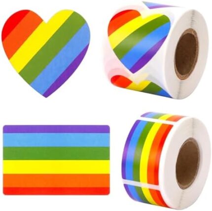 FEBSNOW Pride Stickers,600Pcs Gay Pride Stickers Bulk Pride Rainbow Heart Flag Stickers 2 Roll Self Adhesive Decal Stickers for Laptop Water Bottle Decor and Pride Parade Events Accessories