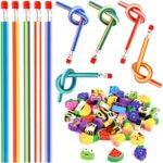 FEPITO Soft Flexible Bendy Pencils and Fruit Animal Rubber Erasers, Kids Party Bag Filler Set，Party Bag Fillers for Kids, School Stationary Equipment, Kids Birthday Party Bag Favours (75pcs)