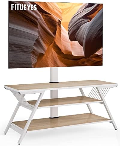 FITUEYES White TV Stand with Mount 3 Tier for 32-65 inch TV Cabinet Table with Open Storage & Height Adjustable for LCD/LED Flat Curved Screens Max VESA 600x400mm