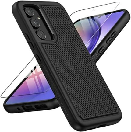 FNTCASE for Samsung Galaxy A54-5G Case: Dual Layer Heavy Duty Drop Proof Cell Phone Protective Cover | Non Slip Textured Back | Shockproof Rubber Layer | Military Grade Mobile Phone Bumper - Black