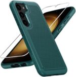 FNTCASE for Samsung Galaxy S23 Case: Dual Layer Heavy Duty Cell Phone Protective Cover Shockproof Rugged with Non-Slip Textured - Military Drop Protection Bumper Tough (Dark Green)