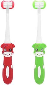 FOREVIVE Toddler Toothbrush,3 Side Kids Tooth Brush,Baby Toothbrush with Soft Bristles,Soft and Gentle for Complete Tooth and Gum Care (Red + Green（kids）)