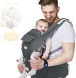 FRUITEAM Baby Carrier, Baby Carrier with Waist Stool, Easy Care for Newborn, 6-in-1 Multifunctional Baby Carrier (Dark Grey)