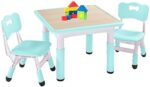 FUNLIO Kids Table and 2 Chairs Set, Height Adjustable Toddler Table and Chair Set for Ages 3-8, Easy to Wipe Arts & Crafts Table, for Classrooms/Daycares/Homes, CPC & CE Approved (3pcs Set) - Green