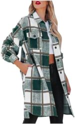 Fall 2024 Women Long Plaid Coats Button Down Jackets Shirts Trendy Plaid Print Outwear Cardigans