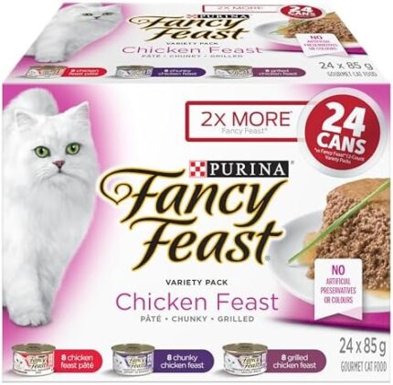 Fancy Feast Wet Cat Food, Chicken Feast Variety Pack 3 Flavours - 85 g (24 Pack)