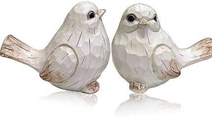 Farmhouse Bird Decor Resin Bird Figurines - Set of 2, Vintage & Modern Bird Decor Statue for Home Decor Accents, Cottage Bird Ornaments Decoration New White Carved Rustic Bird Figurine