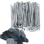 Finderomend 200 Pack Landscape Staples and 200 Pack Gaskets, 6in 11 Gauge Galvanized Steel Garden Staples with Black Pad for Landscape Fabric Supplies for Weed Barrier Fabric