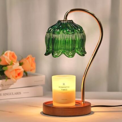 Flower Candle Warmer Lamp with Timer, Glass Candle Warmer Lamp, Birthday Gifts for Women, Mom, Female Friend, Electric Candle Lamp Warmer Gifts, Aromatic Candle Warmer Light for Vintage Home Decor