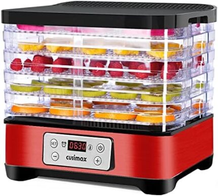 Food Dehydrator, CUSIMAX Electric Dryer Dehydrators Machine with Digital Timer & Temperature Control for Beef Jerky Fruits Meat Herbs Vegetables, 5 BPA-Free Trays, Overheat Protection (Red)