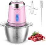 Food Processor Cordless Meat Garlic Chopper with 5 Cup Stainless Steel Bowl, 6000mAh USB Rechargeable Electric Vegetable Chopper BPA-free Baby Food Processor Blender Mini Kitchen Mixer, 4 Blades(Pink)