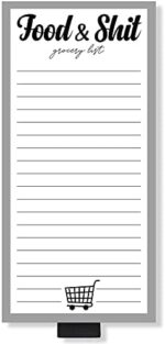 Food Shit Grocery List Magnet Notepad for Fridge, Groceries and Shit Funny Tear off Memo Note for Refrigerator, 3.5 x 7.5 inches, 100 Sheets