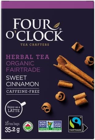 Four O'Clock Organic Fairtrade Herbal Tea Sweet Cinnamon, Non-GMO, Kosher, Gluten-Free, 16 Count (pack of 1), 35.2g