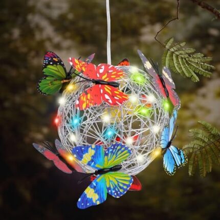 Foyten Solar Lights Outdoor Delightful Butterfly Solar Lights Hanging Lanterns for Garden Decor,Colored Light LED,Perfect Gifts for Women